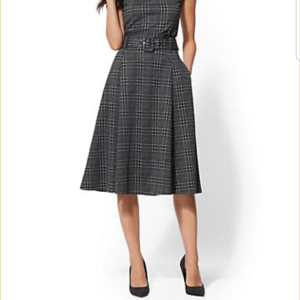 New York & Co 7th Avenue Belted Plaid Full Skirt XXL